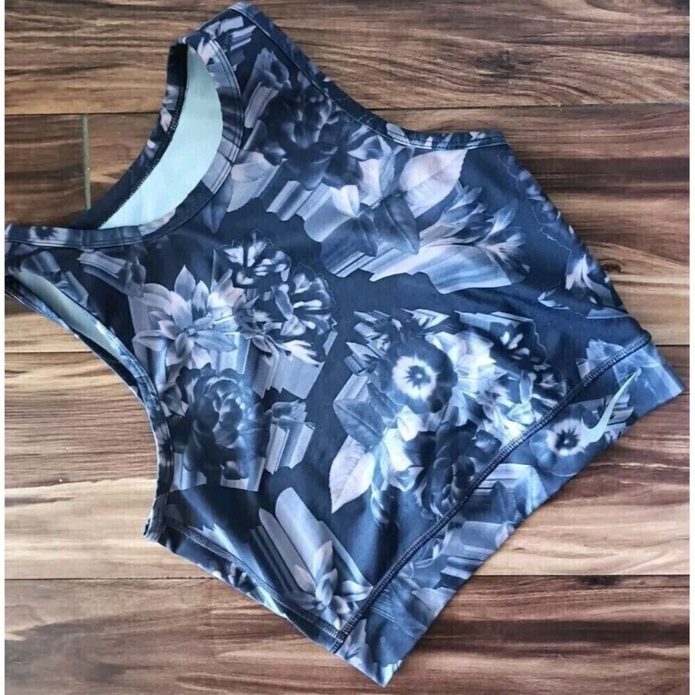 Women's Nike Epic LuxRunning Floral Print Tank Size Small Gray Pink Gym Yoga